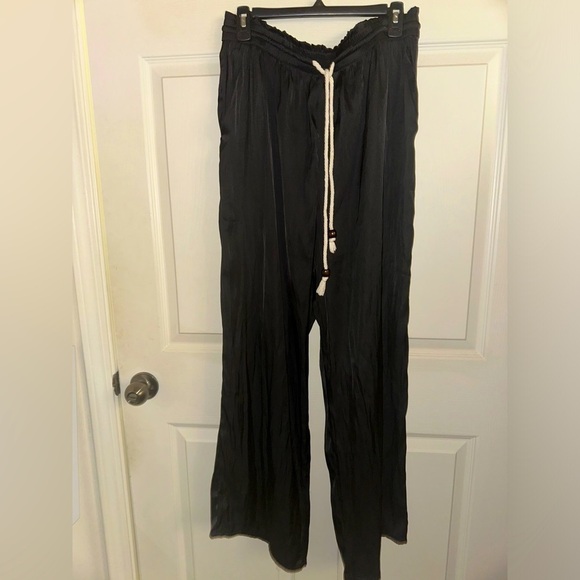 Joie women’s black silky rope drawstring flowy wide leg pants L beach summer - Picture 1 of 8